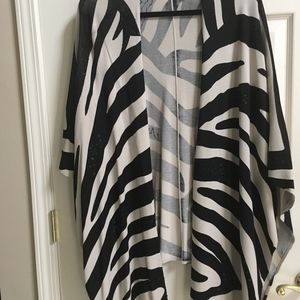 CHICO'S BLACK AND WHITE SHAWL WITH BLACK SEQUINS